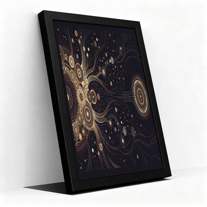 Toile abstraite, cercles abstraits dorés et bronze, H 20 po x l 30 po