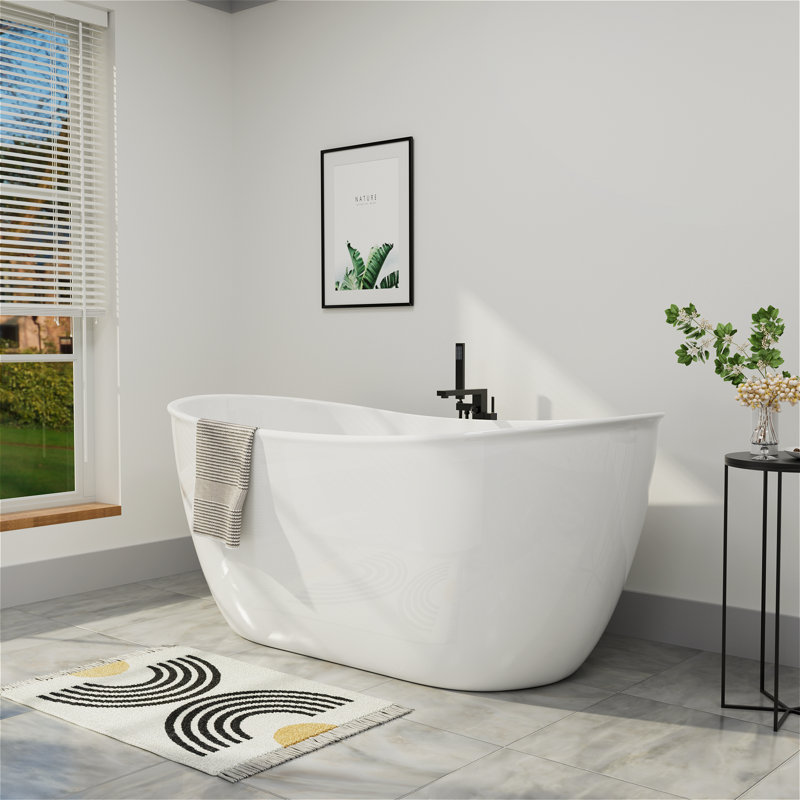 59"L x 28"W Freestanding Acrylic Oval Bathtub, Double Slipper Design with Chrome Drain & Overflow, Spa-Inspired Luxury for Modern Bathrooms