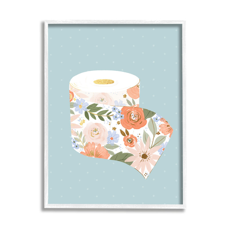 Papier de toilette printanier à imprimé floral sur fond blanc bleu, estampe numérique de Loni Harris, H 14 po x l 11 po