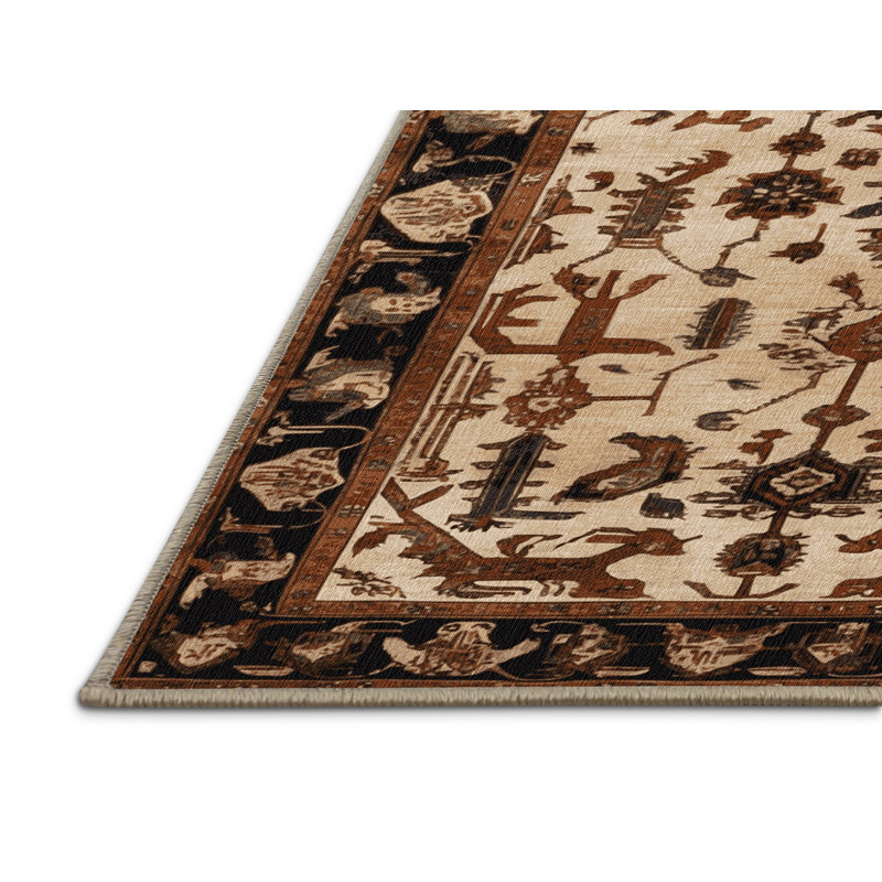 Machine Washable Persian Brown Area Rug, Rectangle 7' x 10'