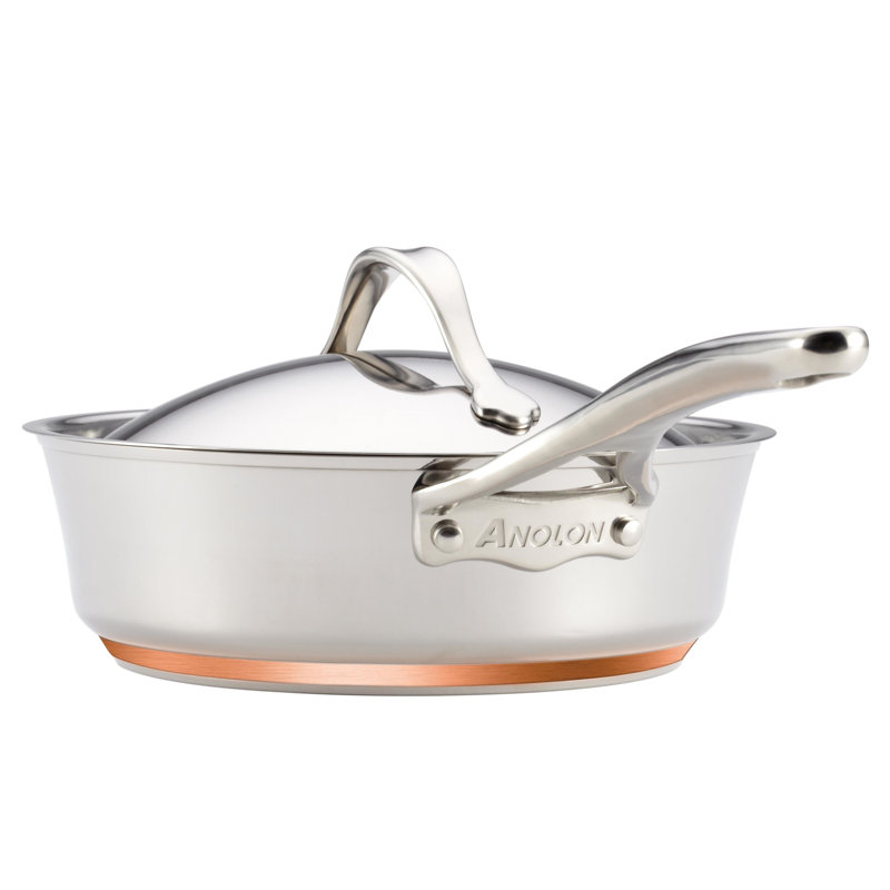 Anolon Nouvelle Copper Stainless Steel & Hard Anodized Nonstick Cookware Pots & Pans Set, 11 Piece, Silver & Black