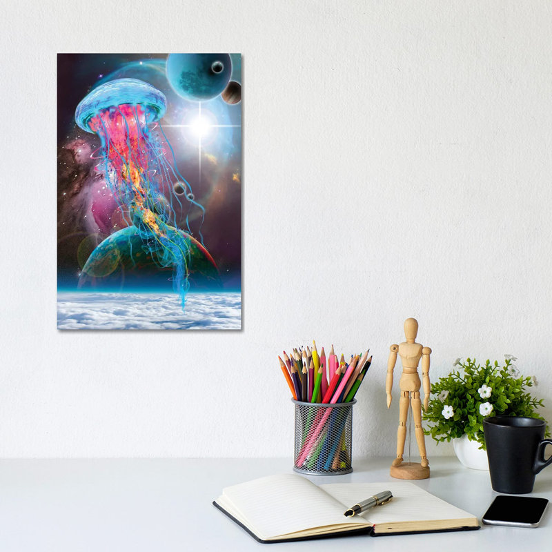 Space Jellyfish In Orbit by David Loblaw - Wrapped Canvas Print, 20.32 cm H x 30.48 cm W