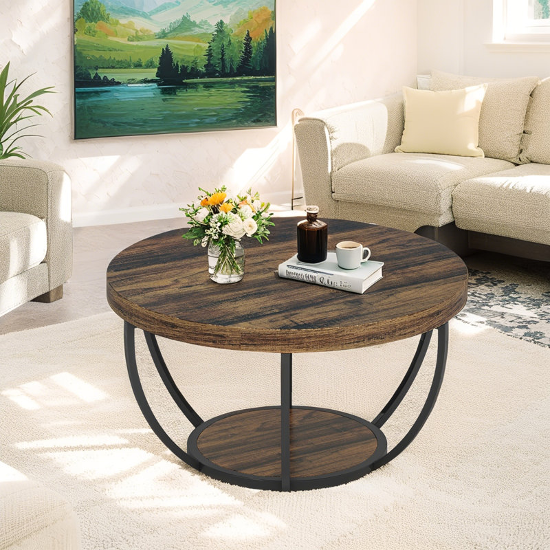 2-Tier Round Coffee Table, Walnut