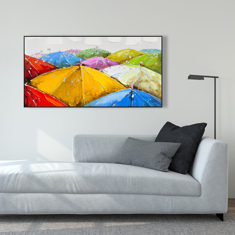 Parasols colorés sous la pluie - Toile encadrée Home Decor
