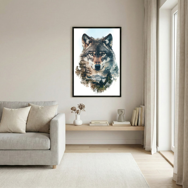 Portrait d'un loup dans un paysage forestier, toile tendue sur châssis, ensemble de 1, H 30 po x l 20 po