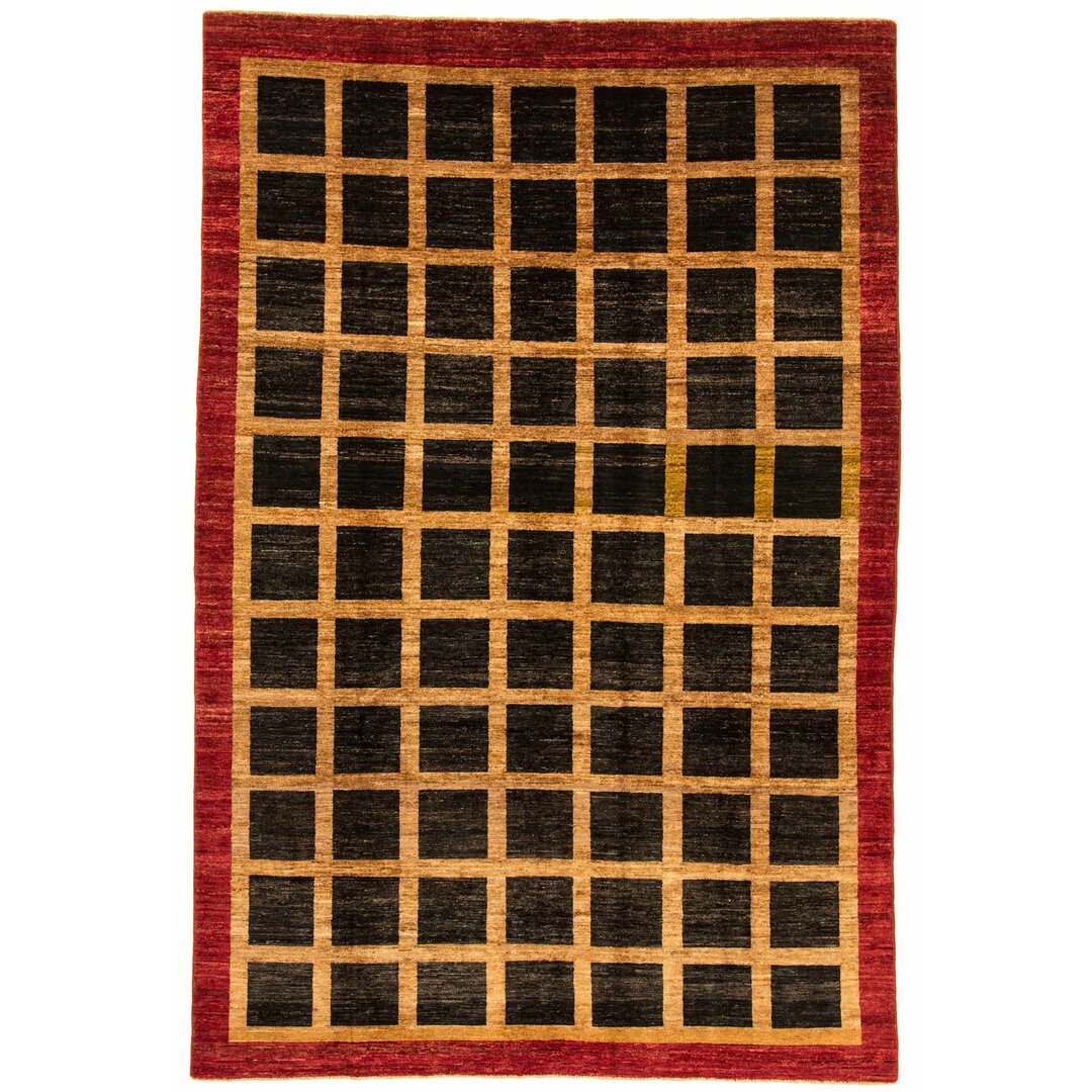 Handgefertigter Teppich aus Wolle in Beige/Schwarz/Rot