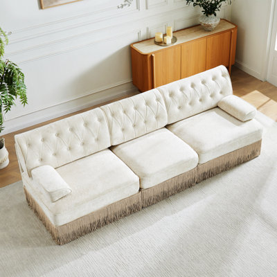 Convient aux animaux de compagnie à 3 places, tissu en velours, jupe à franges à franges sur le plancher, conception capitonnée à boutons, base en bois de qualité supérieure, conception ergonomique, combinaison libre, pour les aires de repos des chambres à coucher