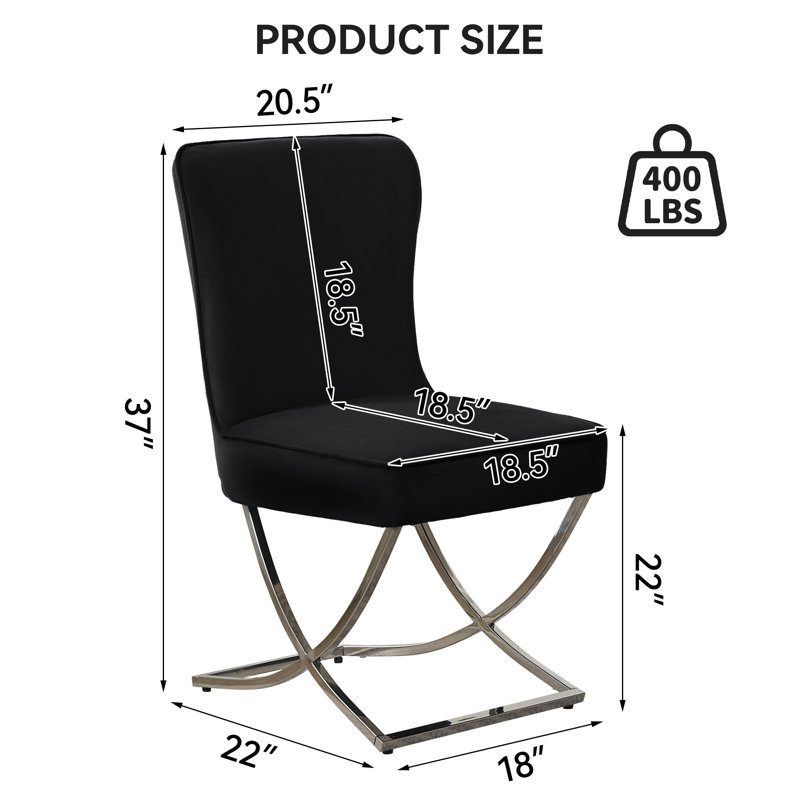 Tufted Velvet Upholstered Dining Chair with Silver Metal X-Legs, Black