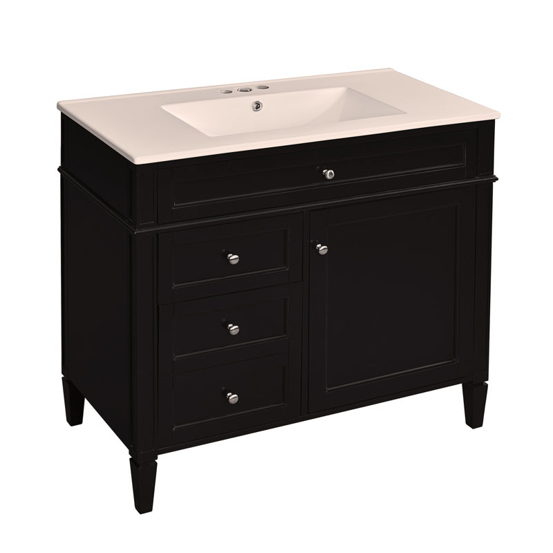Meuble-lavabo de 36 po avec lavabo supérieur, armoire de rangement moderne avec 2 tiroirs et un tiroir basculant, Noir