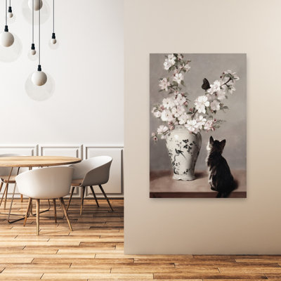 «Curious Kitten And Blossoms Peaceful Contemporary»