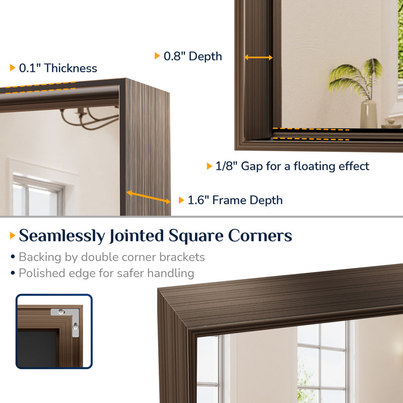 Miroir de salle de bain rectangulaire avec cadre en aluminium et verre trempé, 40 po x 36 po, Bronze