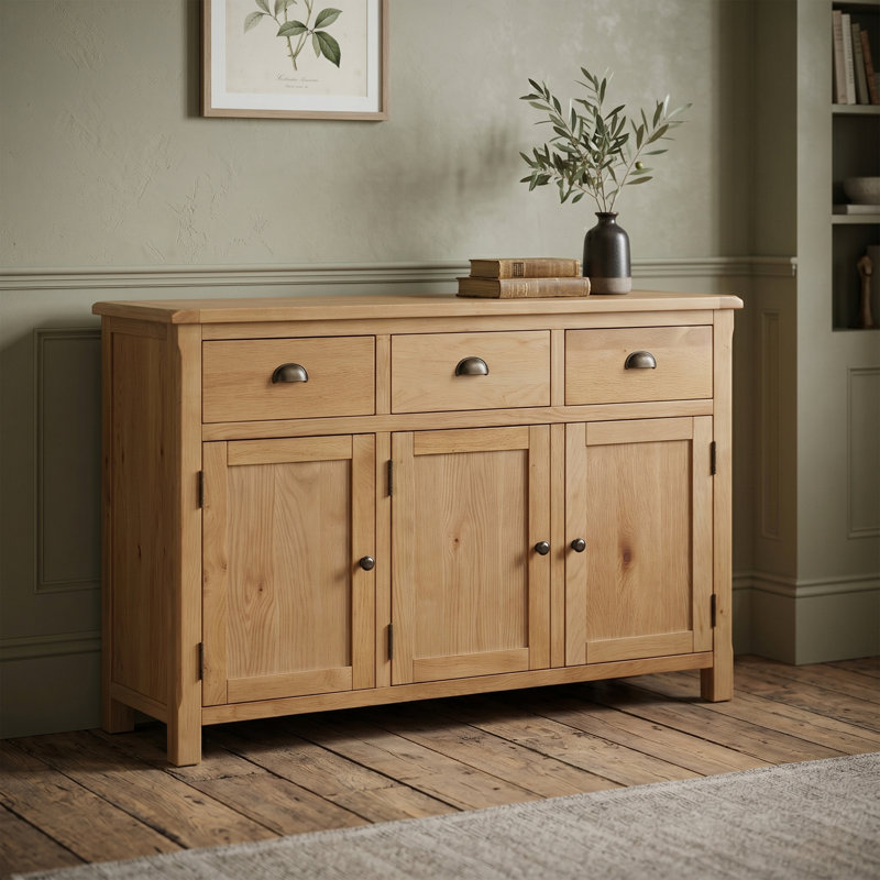 120 Cm Wide 3 Drawer Solid Wood Sideboard, Oak
