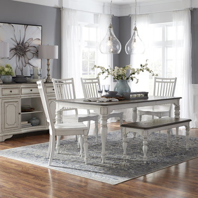 Colchester Rectangular Leg Dining Table Set w/ 4 Spindle Back Side Chairs & 1 Bench