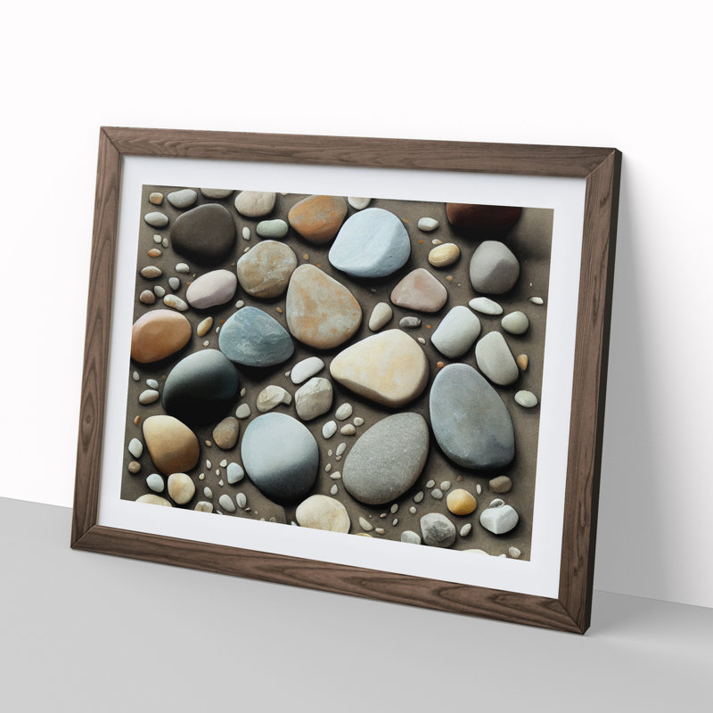 Great River Pebbles - Print, 46cm H x 64cm W, Walnut