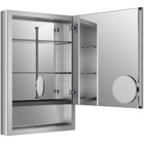 Verdera 20" W X 30" H Aluminum Medicine Cabinet with Adjustable Magnifying Mirror, Slow-Close Door, Open Shelf
