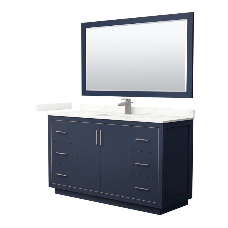 60'' W Single Vanity, Giotto Quartz, Dark Blue, Brushed Nickel