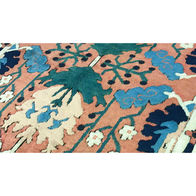 Hand-Knotted High-Quality Rust and Green Area Rug