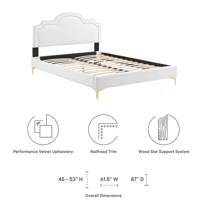 Modway Aviana Performance Velvet Bed, Twin, White
