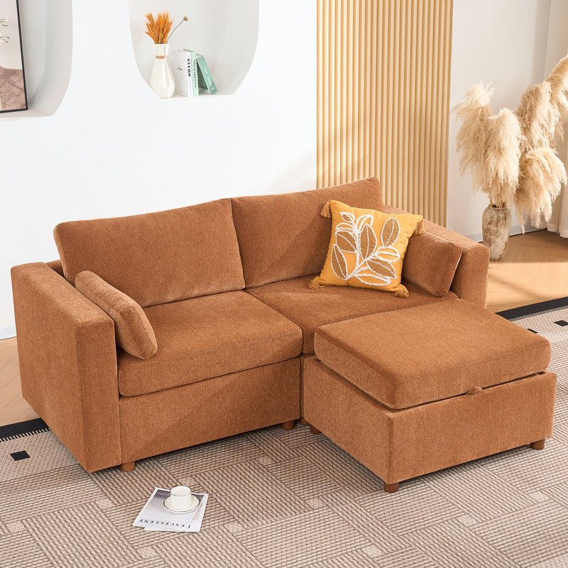  Canapé modulaire 79 po avec repose-pieds modulaire 79 po, 2 places, orange, Orange Chenille