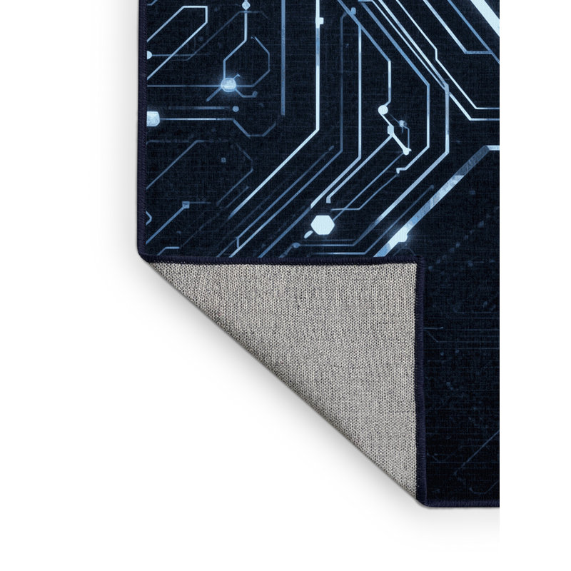 Machine Washable Ottoline Sleek & Chic Modern Geometric Shapes Rug in Gray – Navy Binding, 2 x 5