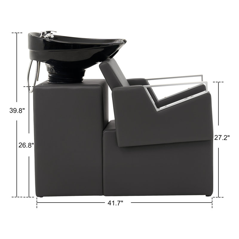 Fauteuil de lavabo à cuve en shampooing en céramique de 24,8 po Robersonville, Similicuir gris
