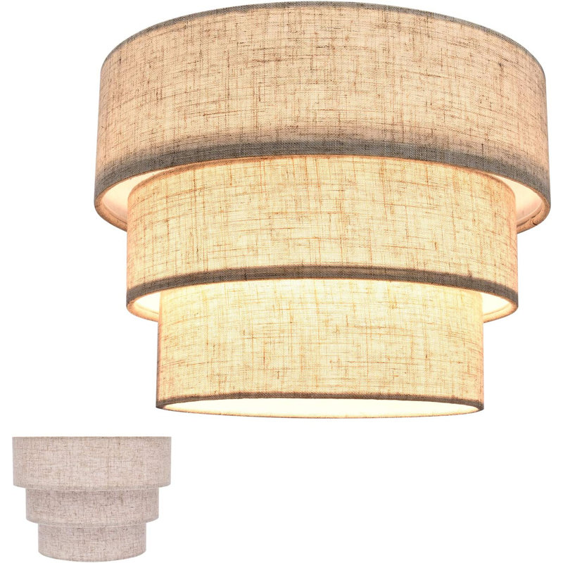 Abat-jour tambour en lin fabriqué à la main à 3 niveaux pour lampes sur pied, luminaires suspendus et lustres