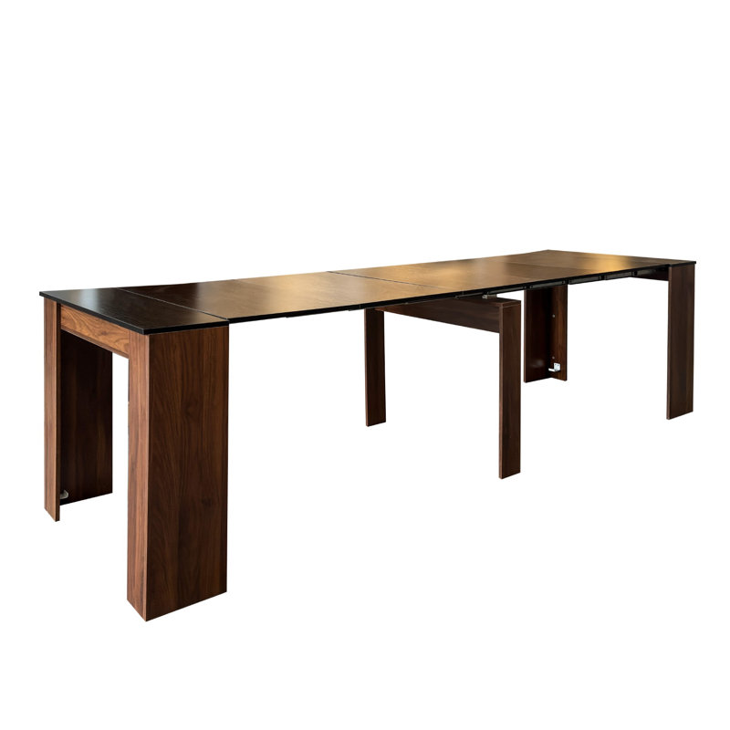 Console extensible noyer + noir - table de salle à manger convertible avec conception peu encombrante, fabrication en panneau de fibres à densité moyenne
