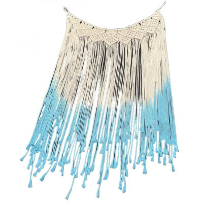 Décoration murale en macramé blanc et bleu
