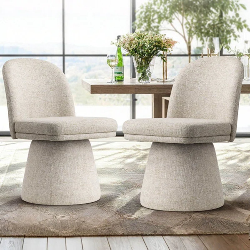 Upholstered Tweed Fabric Swivel Dining Chairs, Oatmeal