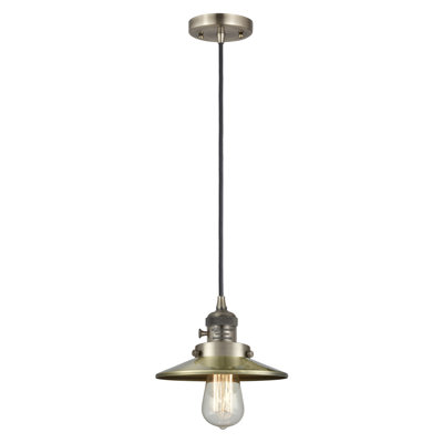 Mini-luminaire suspendu à cordon de 8 po Franklin Restoration - Krysia - Interrupteur marche / arrêt - Ampoule DEL - Finition laiton antique - Abat-jour noir mat