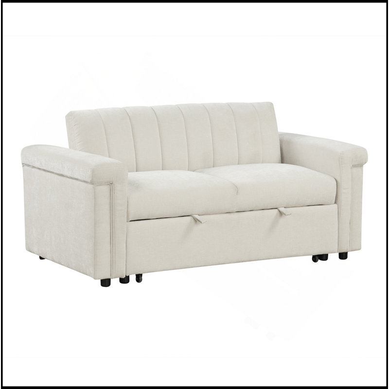 Canapé-lit convertible à coussins moelleux pour deux personnes, 31.5" x 63" W x 35" D, Beige