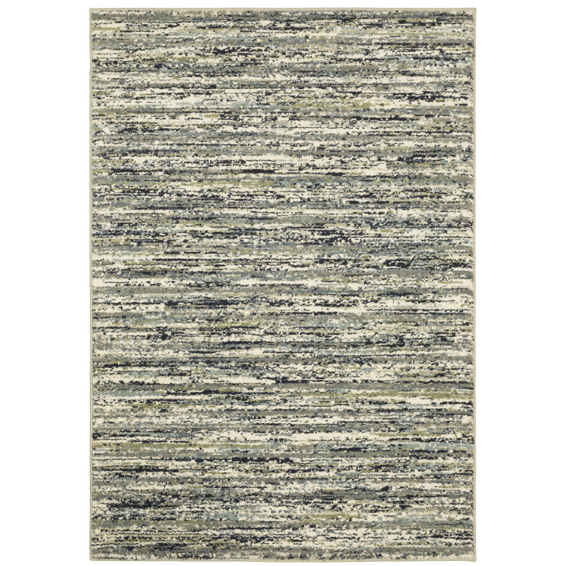 Tapis d'intérieur rayé bleu / vert Sloane, Rectangle 9 pi 10 po x 12 pi 10 po