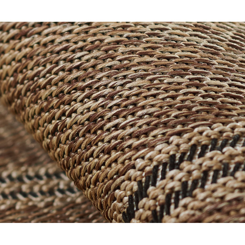 Tapis intérieur / extérieur à motif géométrique en sergé brun / beige, Tapis de couloir 2 pi 7 po x 7 pi 6 po