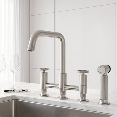 Cass 12" H 2-handle Bridge Kitchen Faucet with Side Sprayer
