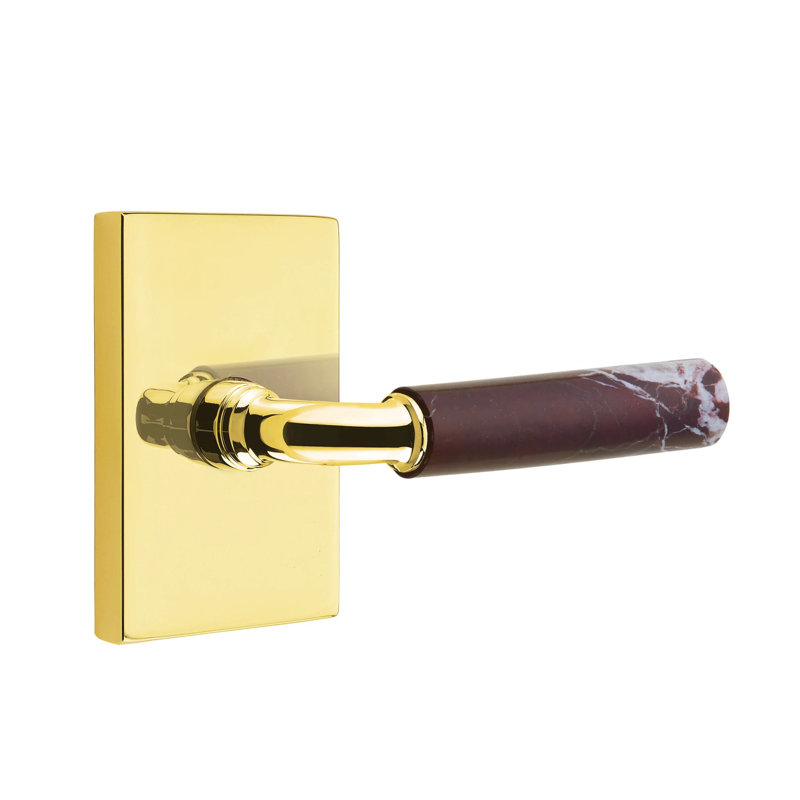 Ensemble de leviers d'intimité Emtek Select avec rosette rectangulaire et tige R-Bar, levier en marbre Rosso Levanto (CF)