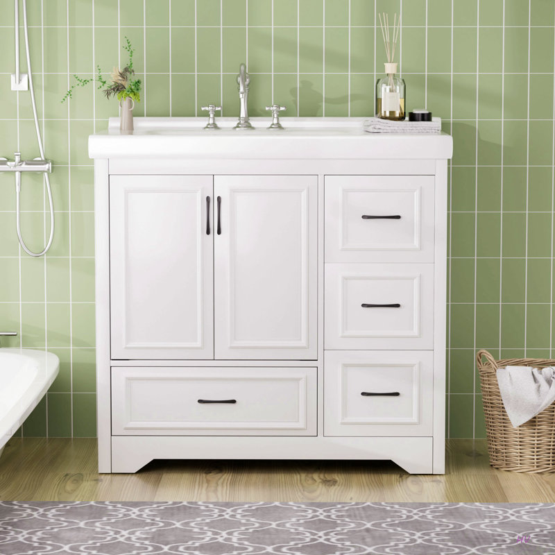 36'' Bathroom Vanities With Single Sink, Modern Under Mount Bathroom Sink Cabinet With 2 Closing Doors & 4 Drawers, 35.8''W X 19.7''D X 35.4''H.