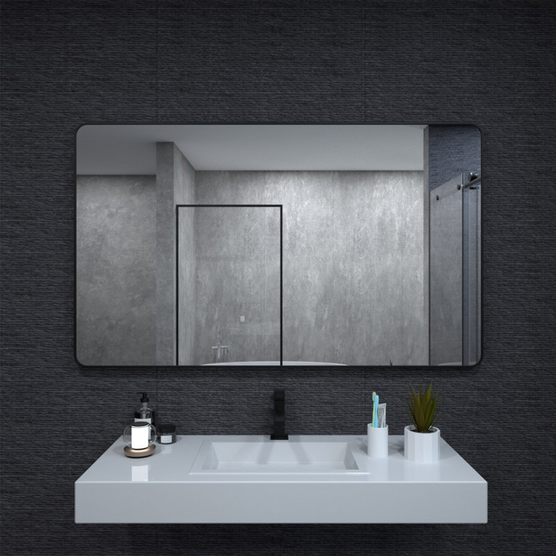 Round Metal Frame Hanging Wall Bathroom Mirror, 36' x 60", Matte Black