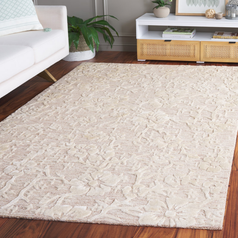 Dhiren Hand Tufted Wool/Viscose/Cotton Floral Rug in Ivory/Beige, Rectangle 5' x 8'