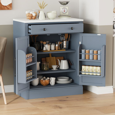 Freestanding Kitchen Cabinet, Gray, With 2 Adjustable Shelves, Drawer And Door Shelves Modern Pantry, Buffet Food Storage Cabinet Drawer, Gray