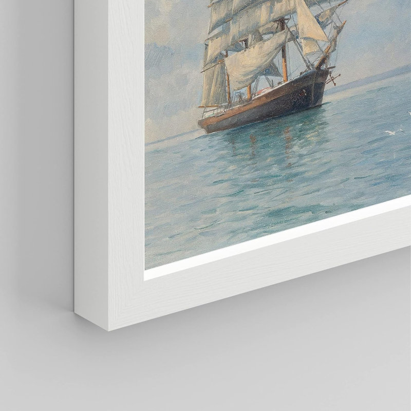 «Pastel Cloudy Sky Retro Ship Sail Wall Art Prints Natural Landscape For Living Room, encadré sur papier», Blanc