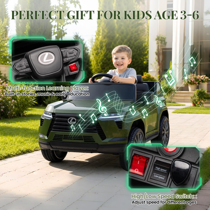VUS de luxe vert électrique pour enfants avec télécommande en PP et double moteur pour les aventures en plein air