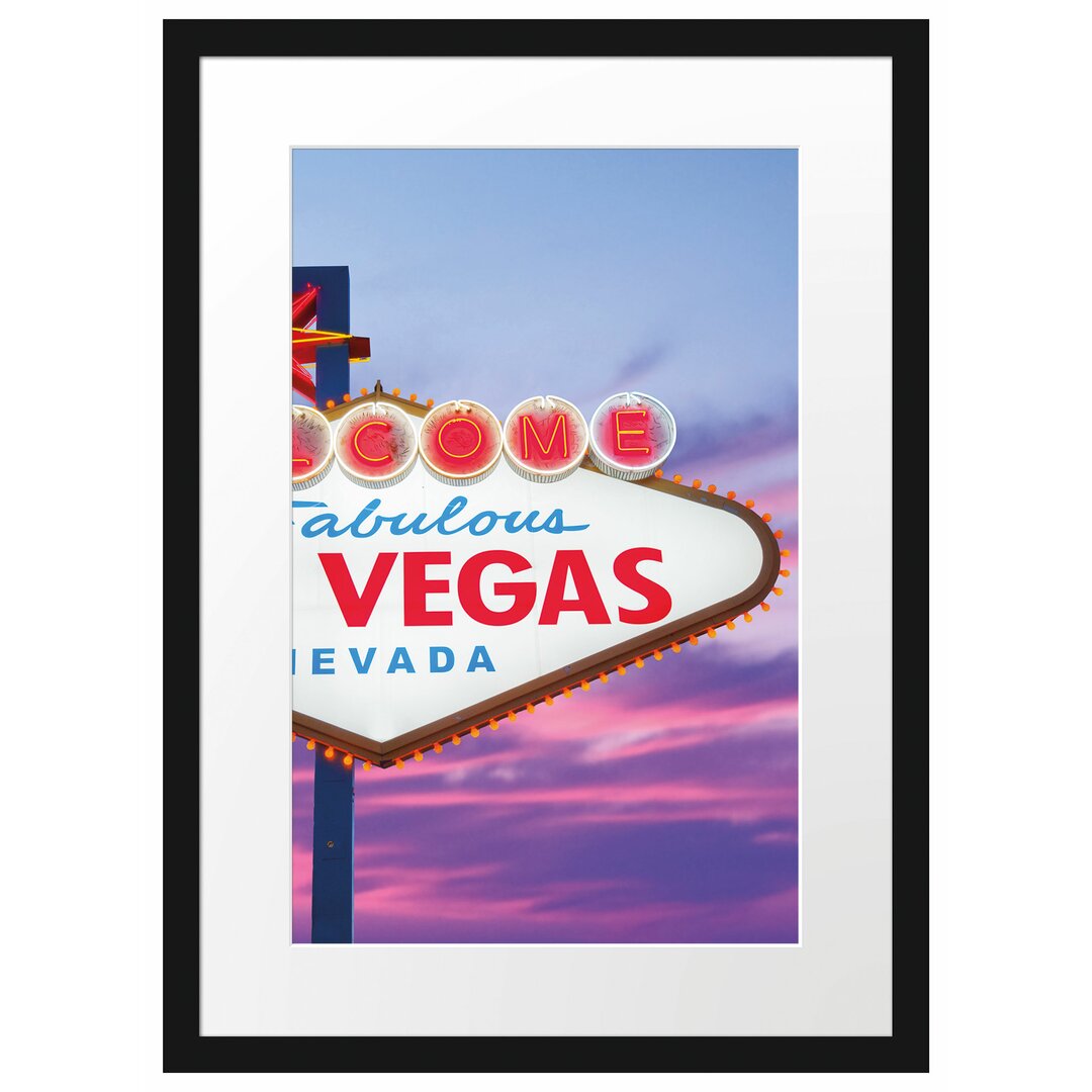 Gerahmtes Poster Las Vegas Ortsschild abends