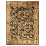 Hand Knotted Wool Area Rug in Black And Gold