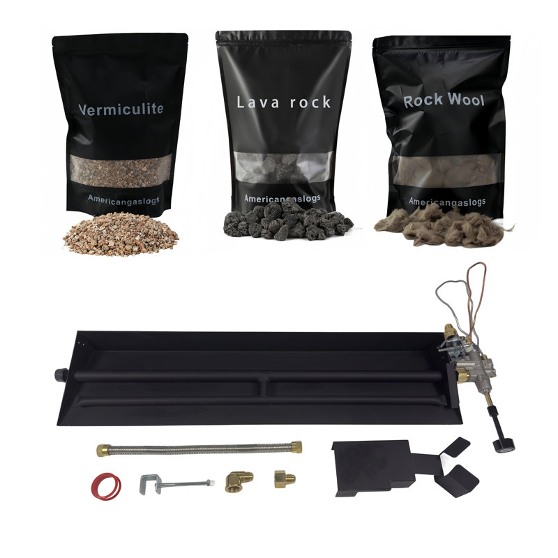 Americangaslogs 15–28 inch Vented Gas Logs Set with iron Gas Fireplace Burner Pan and Valve for Propane  Natural Gas Fireplaces(Manual Valve, 22 inch One Pipe)
