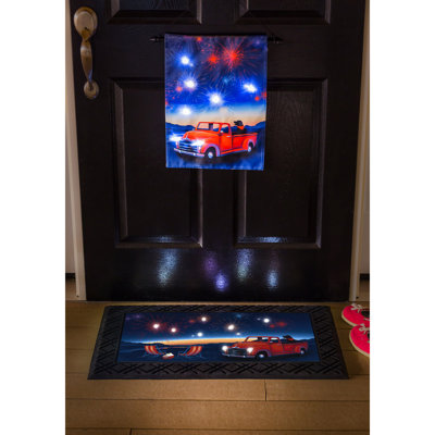 Tapis de porte d’extérieur anti-dérapant 30 x 18 à lumière del fireworks Newington