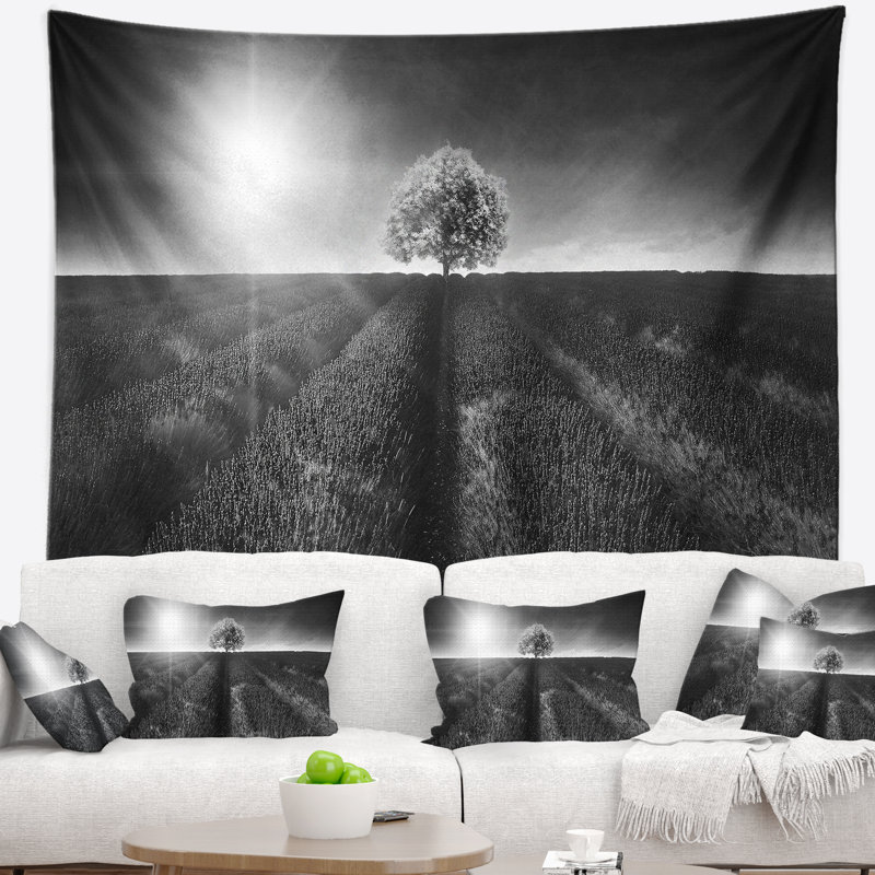 Paysage avec magnifique tapisserie champêtre noir et blanc, H 50 po x l 60 po