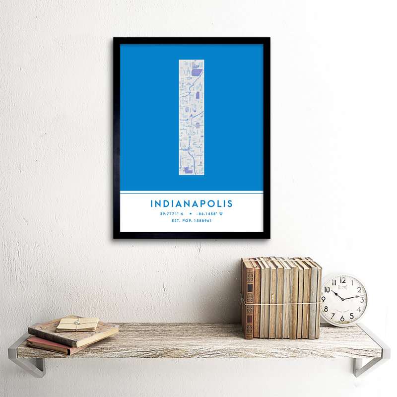Indianapolis City Map Indianapolis Blue - Single Picture Frame Typography
