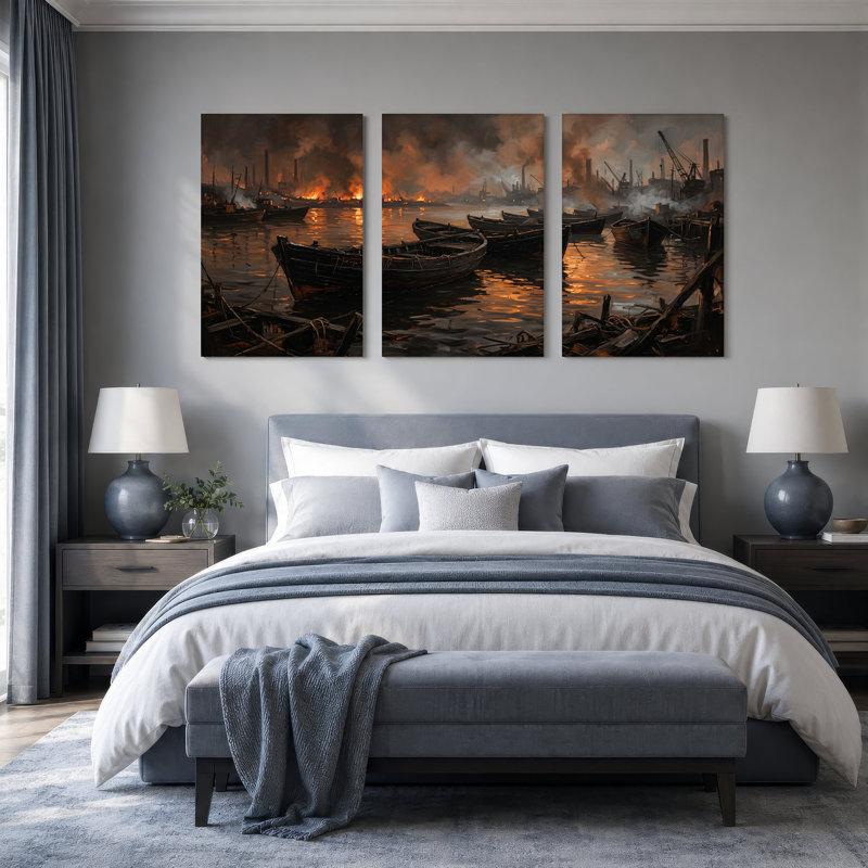 Ensemble de 3 toiles sur toile Dark Harbor, H 30 po x l 20 po x 3 pièces