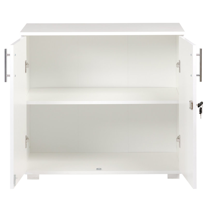 Marjorie Wood Storage Cabinet with Lock, 2 Door Locking File Tool Cabinet Cupboard with Adjustable Shelf, White