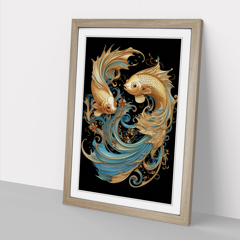 Siamese Fighting Fish Nouveau - Framed Print, Oak, 64cm H x 46cm W x 2cm D